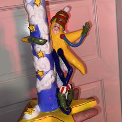 10” Vanmark Whimsical Christmas Candle Holder Anthropomorphic Star Skater Rare