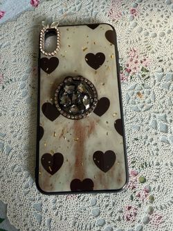 iPhone IP XSmax phone case hearts with rhinestones