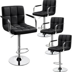 Bar Stools Set of 4, Swivel with Backs, Adjustable Height, Black