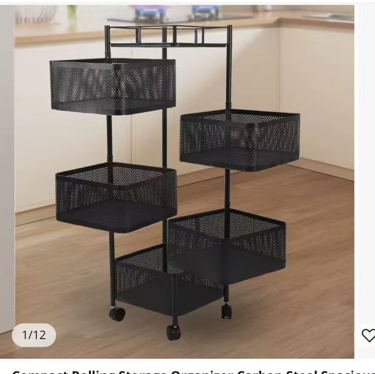 Compact Rolling Storage Organizer Carbon Steel Spacious Sturdy Multifunctional Rolling Utility Cart with 4 Wheels for Kitchen