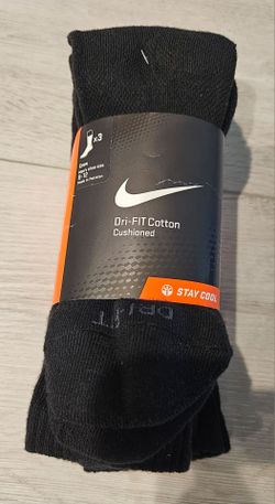NEW - Nike Mens DryFit Cushioned Wicking Cotton Black Socks (3-pack, Size: 8-12)