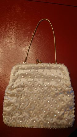 Ivory sequined and beaded clutch bag