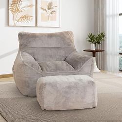 Plush Oversized Bean Bag Chair with Ottoman – Ultra Cozy & Chic!