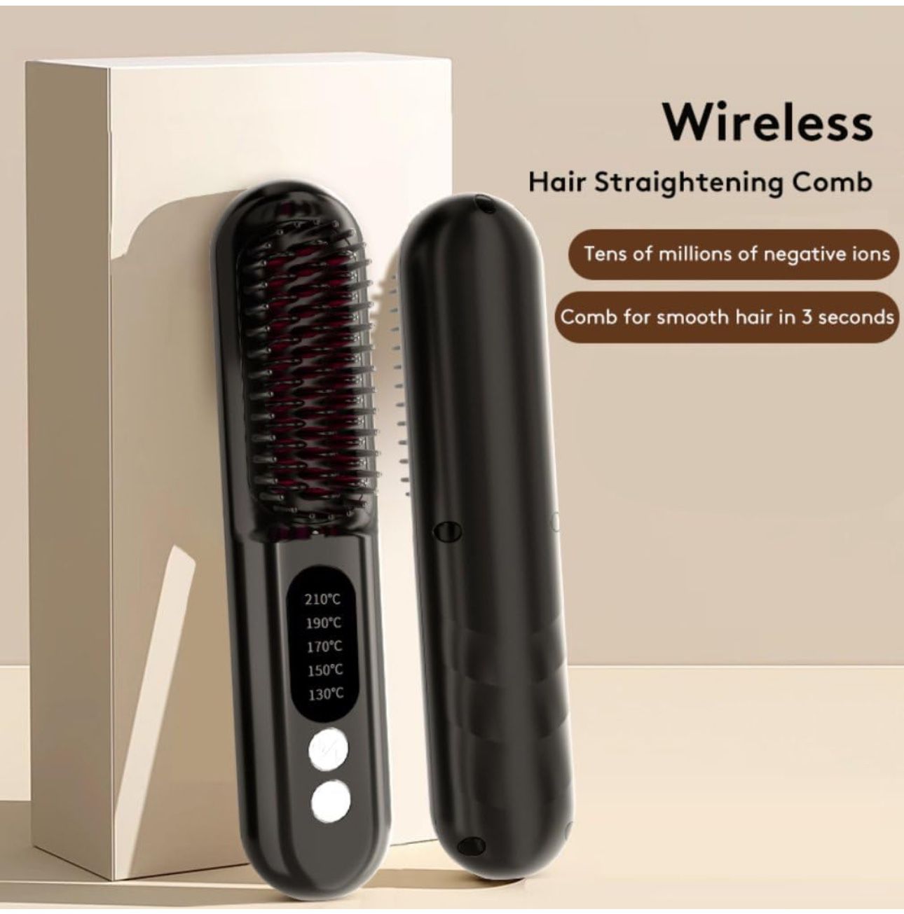 Cordless Hair Straightener Brush, Travel Portable Hair Straightener, Ion Hot Comb Straightener for Women, Five-Level Temperature Control, Rechargeabl