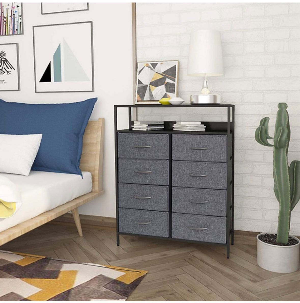 8 Drawers Dresser with Shelves, Wood Shelf, Removable Fabric Bins
