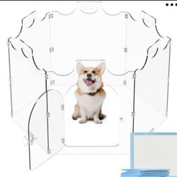 Clear Acrylic Dog Gate, Freestanding Pet Gate for Doorways Indoor, Foldable Acrylic Dog Playpen 