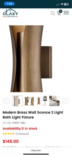 Modern Brass Wall Sconce 2 Light Bath Light Fixture