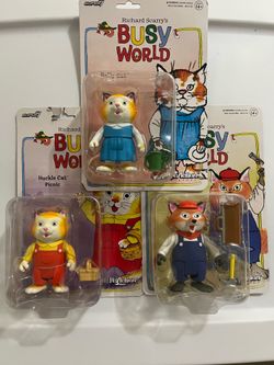 Super7 Richard Scarry's Busy World Sally Cat ,Huckle Cat Picnic & Mr.Fixit Lot 🔥
