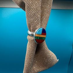 Handmade turquoise ring with multiple stones, 925 sterling silver.size 8.3/4