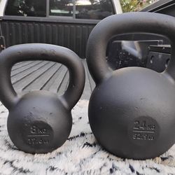 PAIR OF ETHOS KETTLEBELLS :  8kg. = 18lb. = $30  /  24kg. = 53lbs.    | Also have 10s 15s 20s 25s 30s 35s 40s 45s 50s 60s 70s  KETTLEBELLS   +  BARBEL