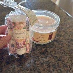 Vanilla Candle & honeysuckle soap, and lotion bundle