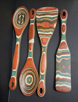 4 pc. set Earthtone Pakkawood kitchen utensils. Layered Hardwood, Cooking Spoon