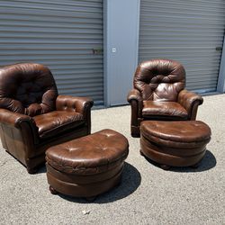 Two Beautiful Brown Leather Chairs with Ottoman! ***Free Delivery***