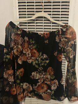 Floral black top with bell long sleeves