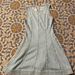 Brand New Size XS sleeveless denim dress with pockets. Never worn. 