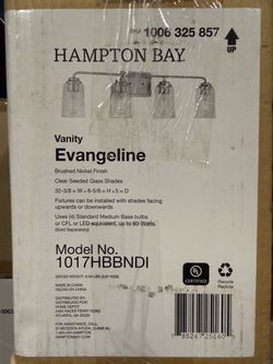 Hampton Bay Evangeline 32-3/8 in. 4-Light Brushed Nickel Farmhouse Bathroom Vanity Light with Clear Seeded Glass Shades
