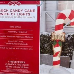 Brand Holiday Time, Candy Cane Lighted Blow Mold and C7 Lights, Indoor and Outdoor, Durable Weather Resistant Materials, 72" Height, Brand New in Box.