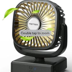 Portable Battery Operated Camping Fan - Outdoor Tent Fan with LED Lantern and Hanging Hook, Rechargeable 5200mAh Battery USB Desk Fan, 140° Auto Oscil