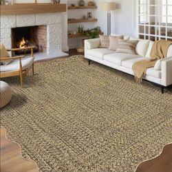 Garvee 9x12 Washable Area Rug – Printed Braided Pattern (Beige/Yellow/Natural)