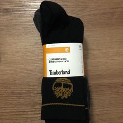6 Pairs 3 Black And 3 Gray Timberland Men’s Cushio Crew Socks Size 6-12, New With Tag $24 For 2