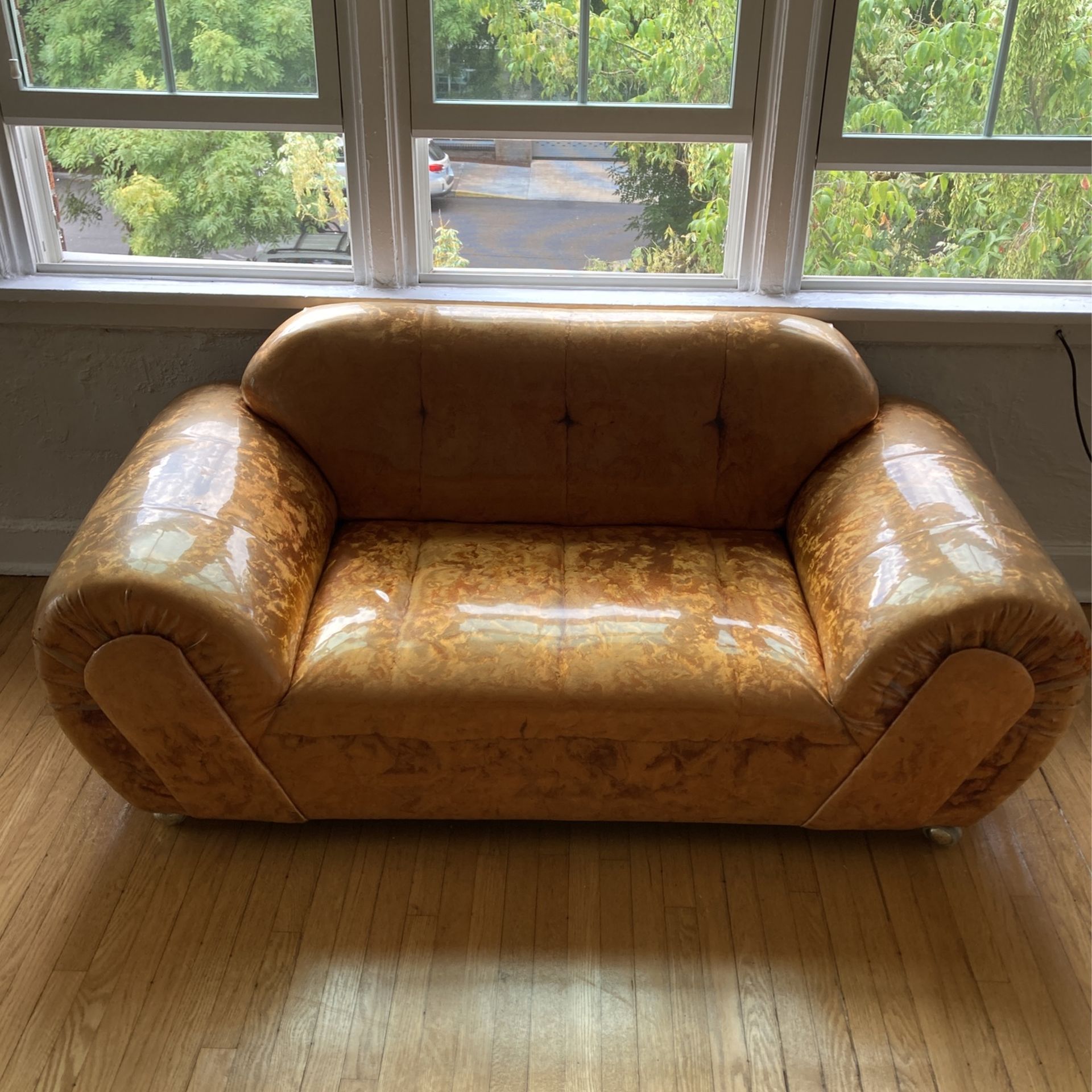 Vintage 70s Velvet Couch With Plastic Lining