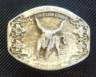 84th National Western Stock Show & Rodeo Denver CO Belt Buckle 1990 Longhorn Cow

