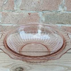 Vintage Anchor Hocking Mayfair Pink 11" Handled Round Vegetable Bowl 