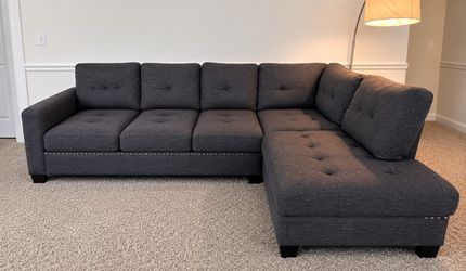 Dark Gray Sectional Sofa with Chaise and Nailhead Trim ( Price negotiable)