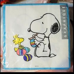 New Snoopy With Woodstock Painting Easter Eggs Luncheon Dinner Napkins 40 Count