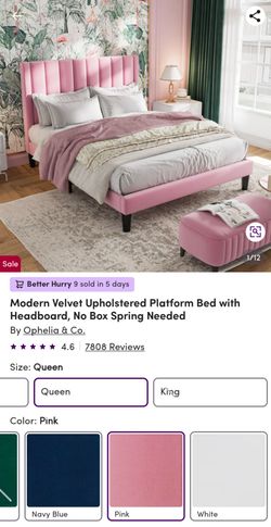 .Pink Velvet Queen  Bed frame with headboard
