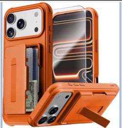 Orange iPhone Case with Card Holder and Kickstand