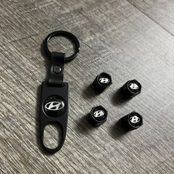 Matte Black Hyundai Car Wheel Tire Valve Caps Stem With Keychain