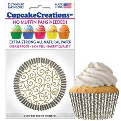 Cupcake Baking Cups Gold Scroll 2" XStrong All Natural Paper Made in USA