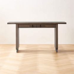 CB2 Stilt 2-Drawer Fumed Oak Wood Desk