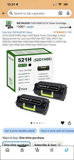 High-yield black toner cartridge for Lex Mark
