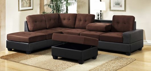New Chocolate Sectional With Storage Ottoman