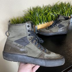 Frye Astor Combat Sneakers Lace Up Green Black 