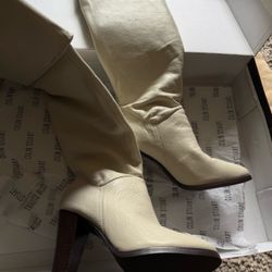 Colin Stuart Cream Leather Knee-High Boots  Size 8