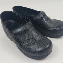 Dansko Womens Black Paisley Print Clog Loafers Slip on Shoes Size 40