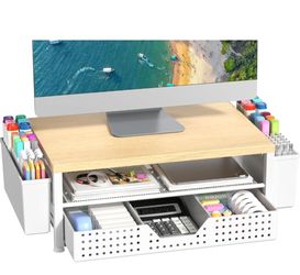 Wood Metal Monitor Stand Riser with drawer and storage