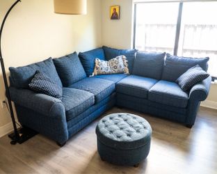 Blue Fabric L-Shaped Sectional