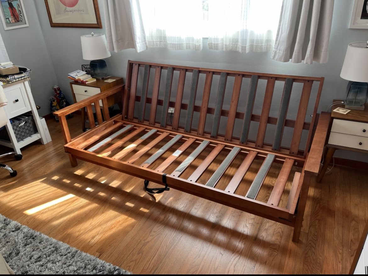 Futon Frame in Dark Cherry with Innerspring Comfort Coil Futon Mattress