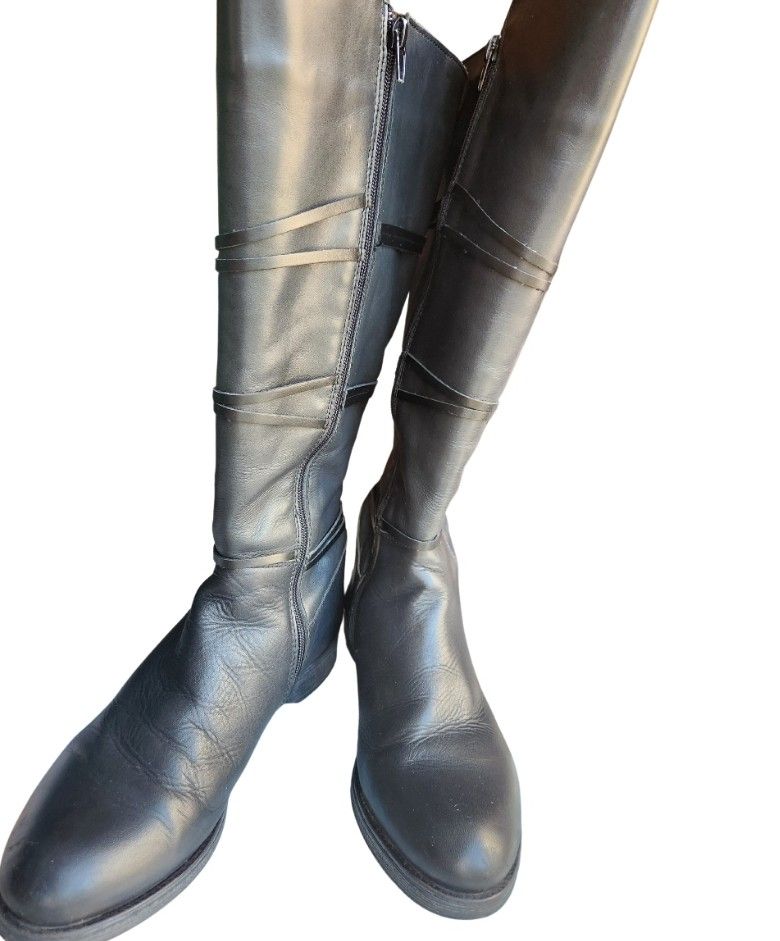 Tara M Udine Women's Black Leather Long Boots [Portuguese Craftmenship]