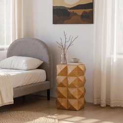 Crema Modern Geometric Wood Side Table Natural End Table, Natural