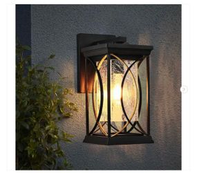 14 in. 1-Light Black Outdoor Weather Resistant Aluminum Wall Light Lantern Sconce with Crackled Glass - New