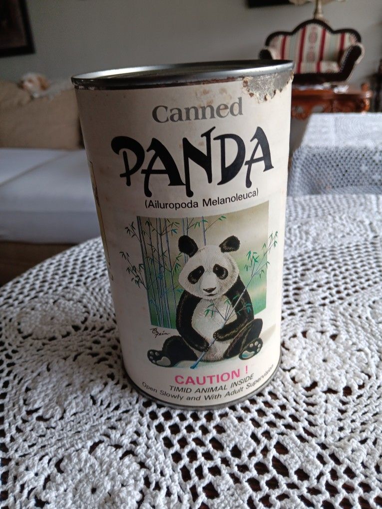 Vintage 1980s Canned Panda Stuffed Animal 