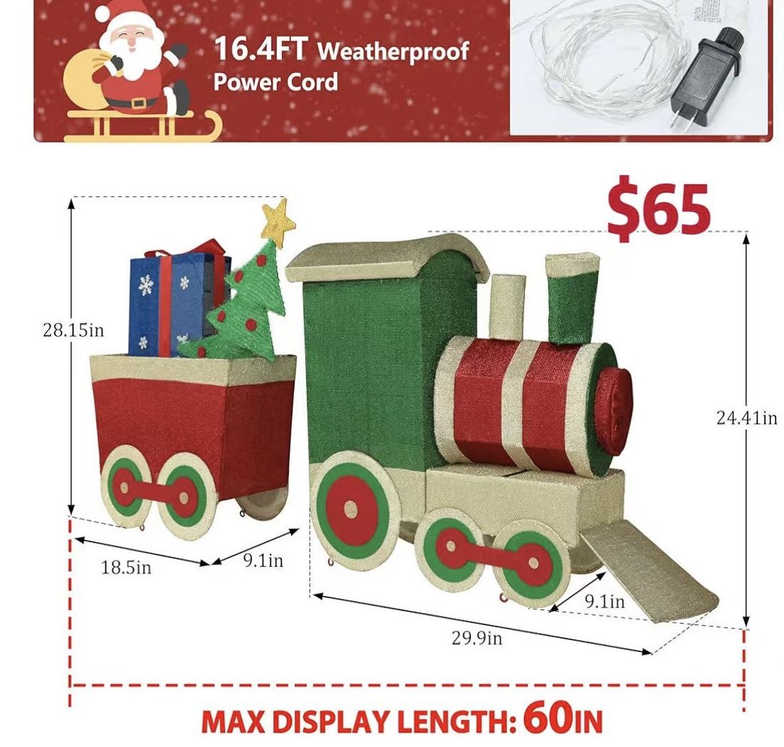 😀 Outdoor Christmas Decorations Train Set with 170 LED Lights, Christmas Decorations Outside, Lighted Train for Holiday Yard Decorations