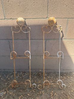 Pair of Vintage Wrought Iron Table Base Legs with Scrollwork & Rosette Medallions