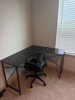 49-Inch L-Shaped Computer Desk, Gaming Desk with CPU Stand , Black, Metal Frame and the chair