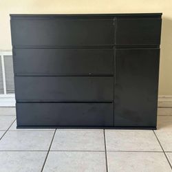 5 Drawer Black Dresser with Door, Modern Accent Storage Cabinet Chest of Drawers